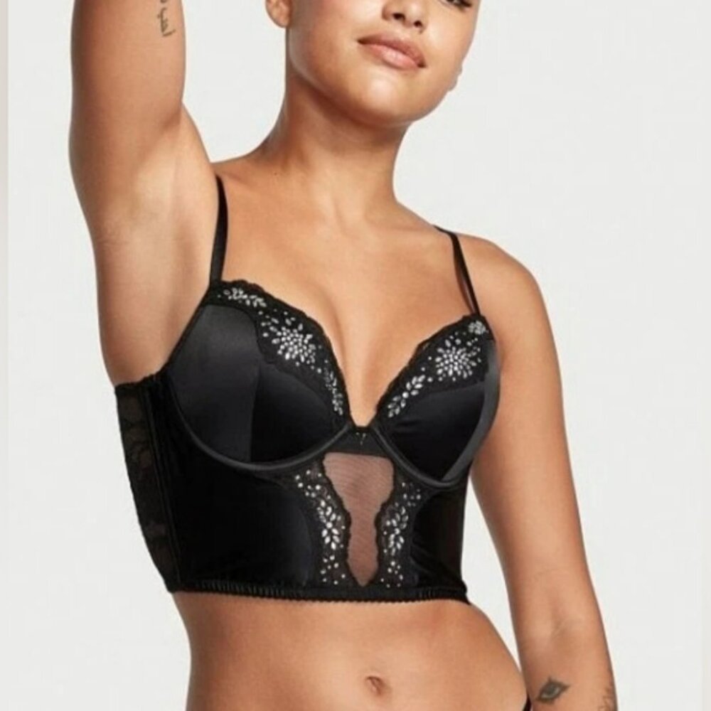 Victoria's Secret RARE Very Sexy push-up corset top. black satin Size 34C